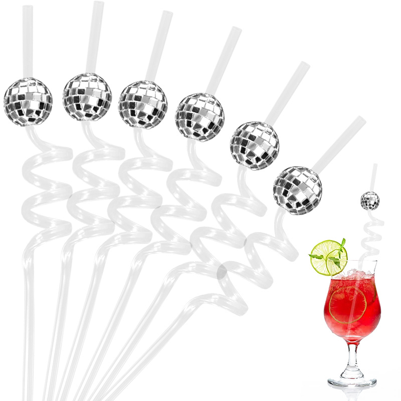 Disco Ball Mirror - 6pcs Mirror Disco Ball Straws 70s