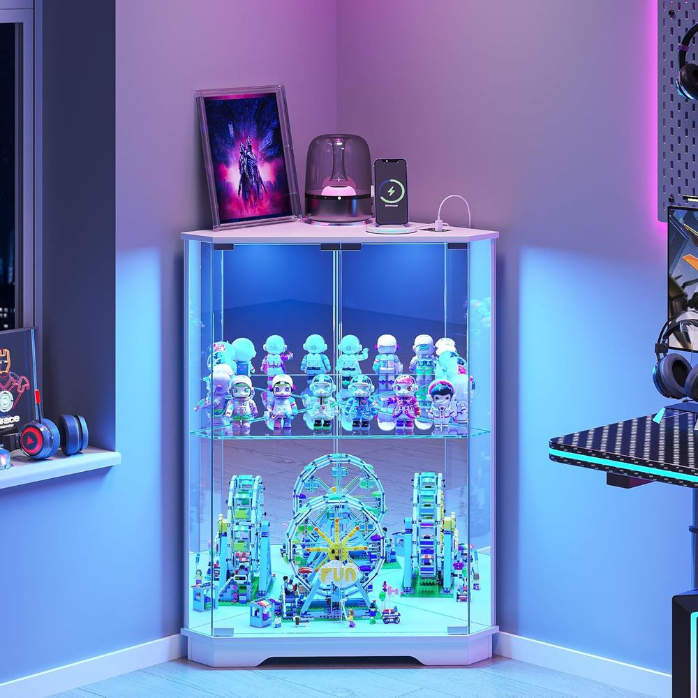 Lighting & Home Decor Studio Photos - 2-Tier Glass Display Cabinet with LED