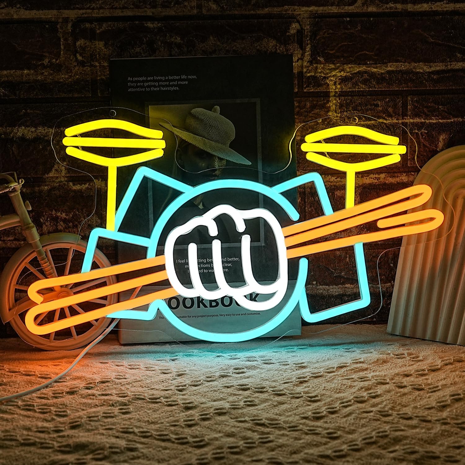 Drum Set Neon Sign USB Powered - Led Lighting Wall Decor review and price
