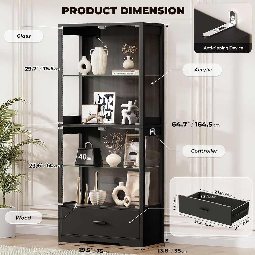 4-Tier Glass Curio Cabinet wit - Lighting & Home Decor Studio Photos review and price