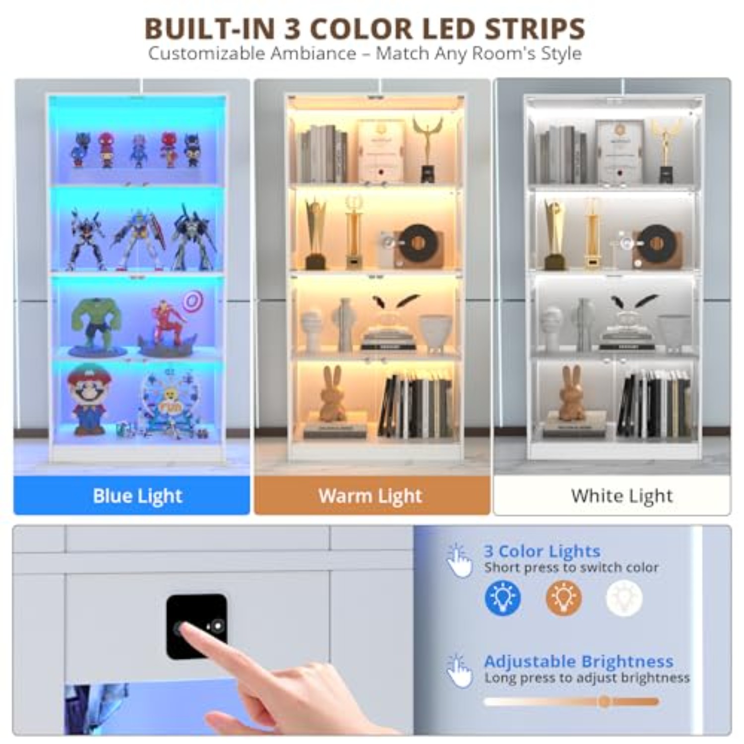 65'' Display Cabinet with Glas - Lighting & Home Decor Studio Photos review and price