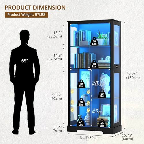 71” Glass Display Cabinet with - Lighting & Home Decor Studio Photos review and price